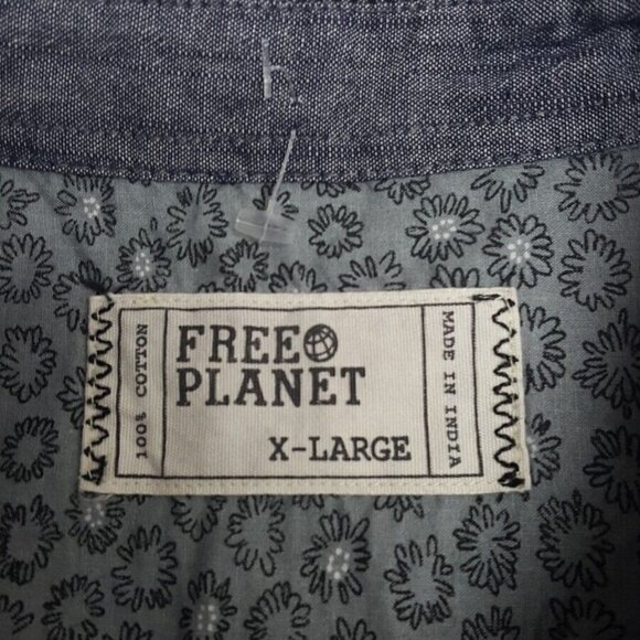 Free Planet Mens Gray Button Down long sleeve shirt 100% Cotton Preppy size XL - Picture 4 of 7